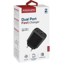 Зарядний пристрій Promate BiPlug-2 17 Вт USB-C+USB-A Black (biplug-2.black)