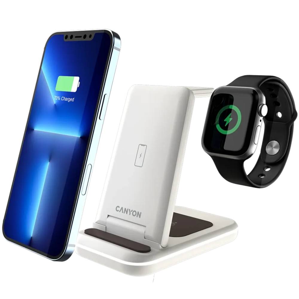 Бездротовий зарядний пристрій CANYON WS-304 3 в 1 QI Cosmic Latte (CNS-WCS304CL) Кількість бездротових зон 3