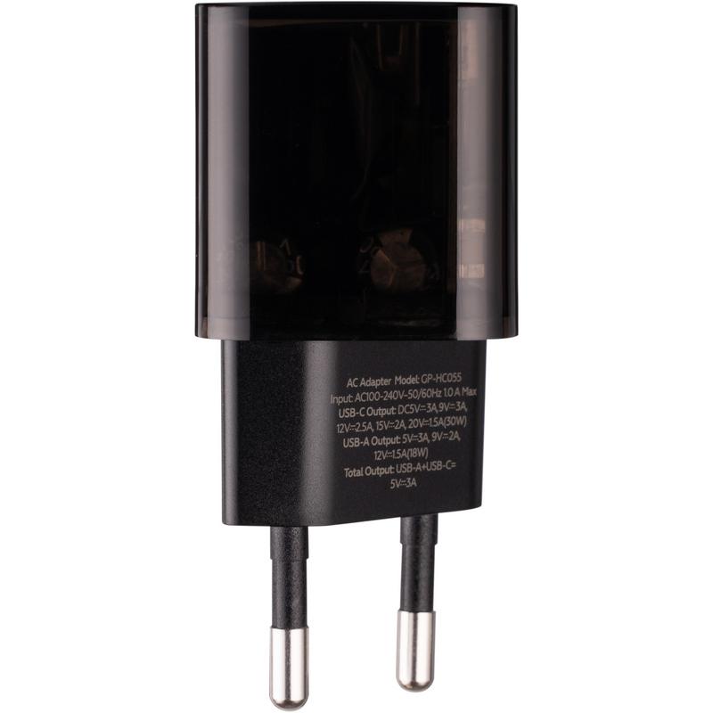 Фото Зарядний пристрій Gelius Genesis GP-HC055 USB+Type-C 30W GaN (Incredible series) Transparent Black