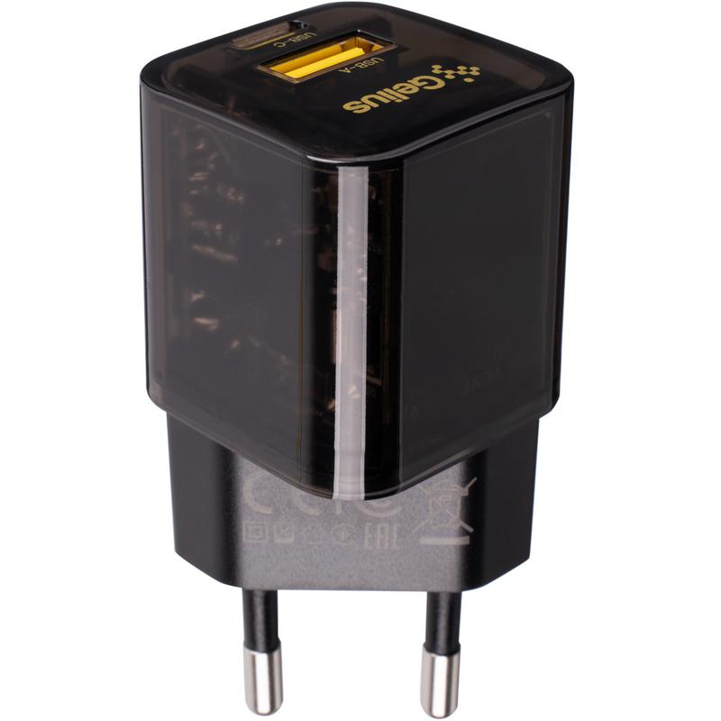 Зарядний пристрій Gelius Genesis GP-HC055 USB+Type-C 30W GaN (Incredible series) Transparent Black Тип мережевий зарядний пристрій