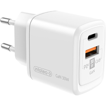 Зарядний пристрій INTALEO TCG30GAN GAN USB-C PD+USB-A QC 3.0 30W White (1283126578274)