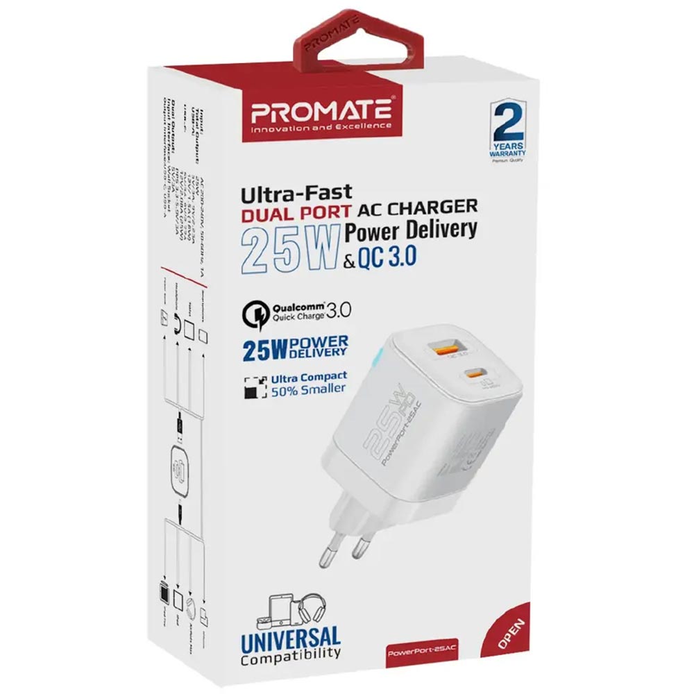 Зарядний пристрій PROMATE Powerport-25ac White (powerport-25ac.white) Тип мережевий зарядний пристрій