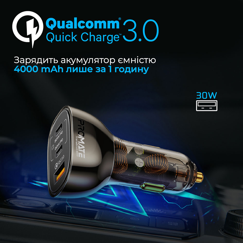 Автомобильное зарядное устройство PROMATE Transdrive-80W (transdrive-80w) Выходной разъем USB 