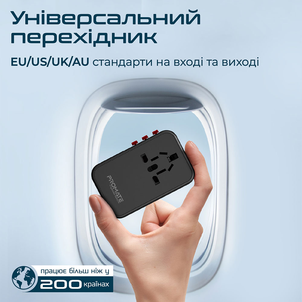 Мережевий зарядний пристрій PROMATE Tripmate-GaN75 (tripmate-gan75) Вихідний роз'єм USB