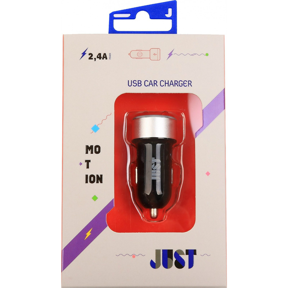 Автомобильное зарядное устройство JUST Motion Dual USB Car Charger (CCHRGR-MTN-BLCK) Кабель отсутствует