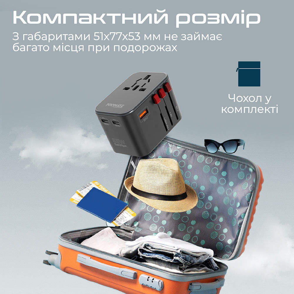 Покупка Сетевое зарядное устройство PROMATE Tripmate-GaN65 (tripmate-gan65.black)