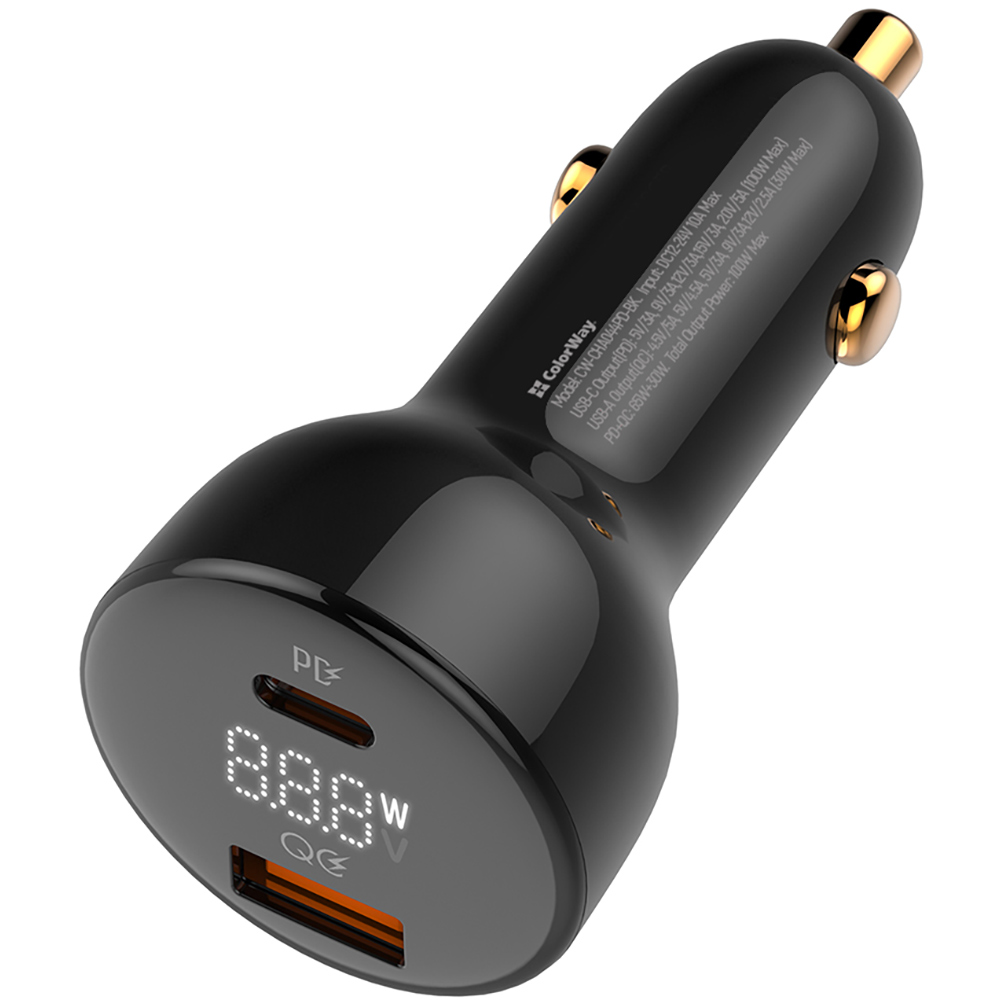 Зарядний пристрій COLORWAY 100W PPS USB+Type-C QC4/PD Black (CW-CHA044PD-BK) Тип автомобільний зарядний пристрій