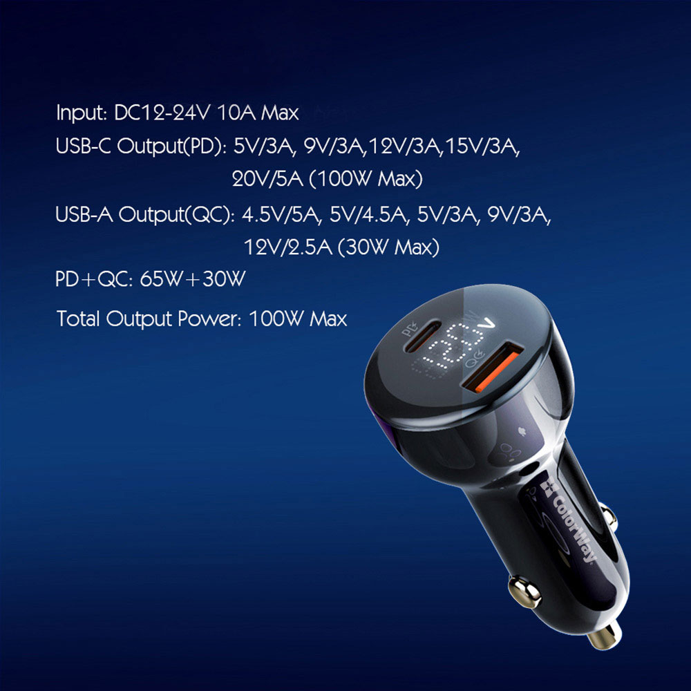 Фото 16 Зарядний пристрій COLORWAY 100W PPS USB+Type-C QC4/PD Black (CW-CHA044PD-BK)