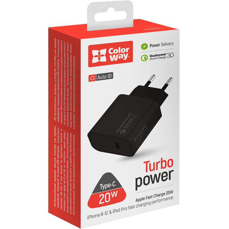 Фото 15 Сетевое зарядное устройство COLORWAY USB-C PD 20W +USB-C-Light 27W 1.2м Black (CW-CHS026PD-BK/CBPDCL057)