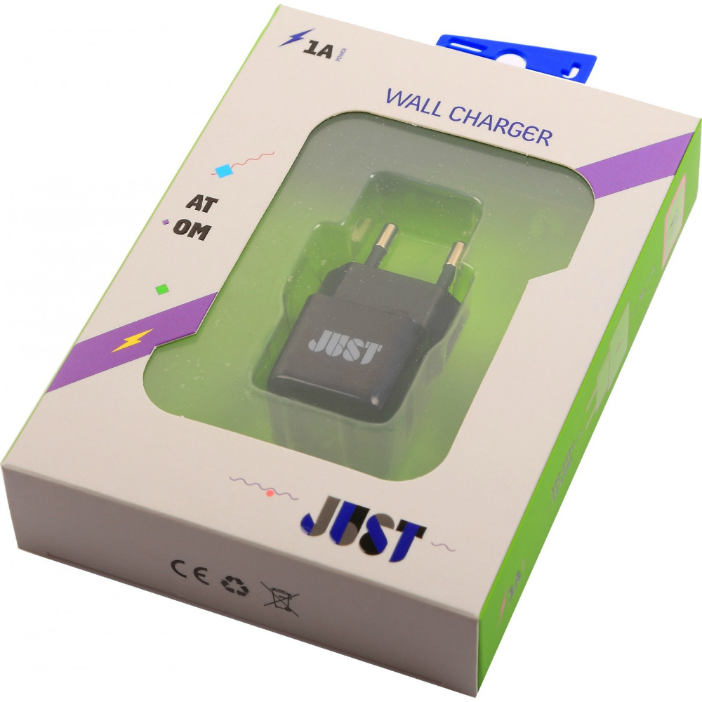 Зарядное устройство JUST Atom USB Wall Charger (WCHRGR-TM-BLCK) black Тип сетевое зарядное устройство