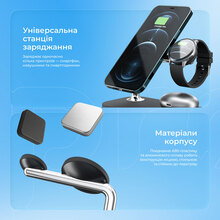 Бездротовий зарядний пристрій PROOVE Magnetic Field 3 in 1 Black (44657)