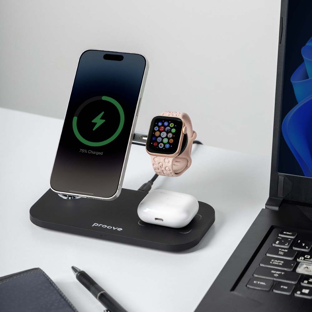 Бездротовий зарядний пристрій PROOVE Magnetic Field 3 in 1 Black (44657) Колір чорний
