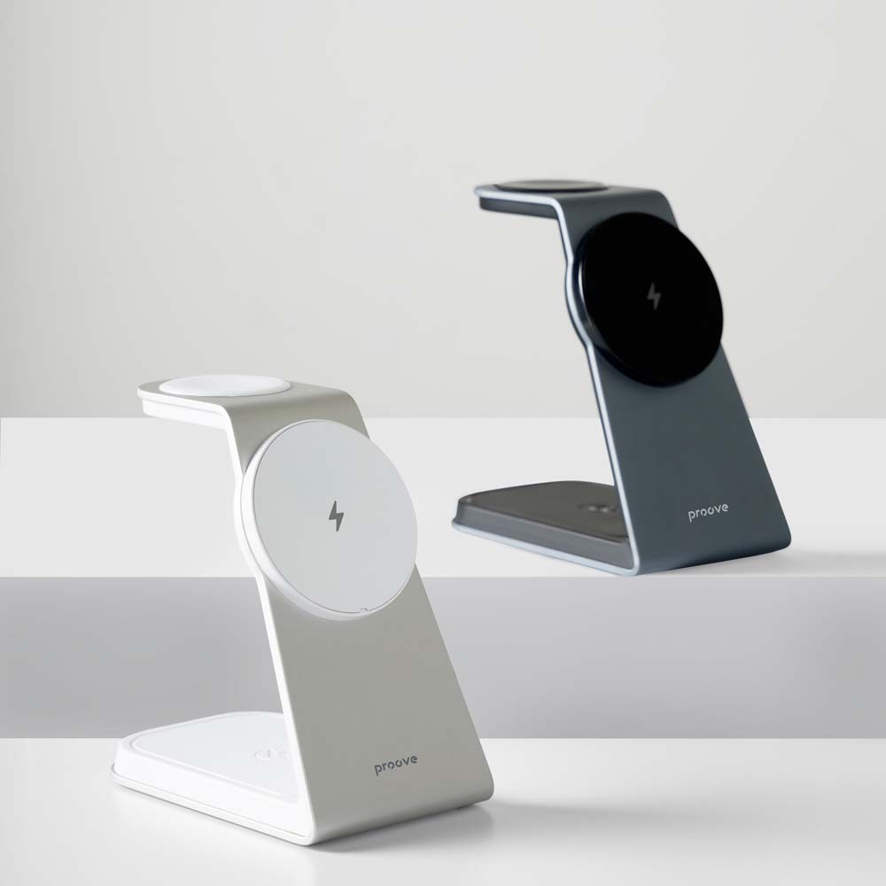 Зовнішній вигляд Бездротовий зарядний пристрій PROOVE Omni Power 3 in 1 Gray (55539)