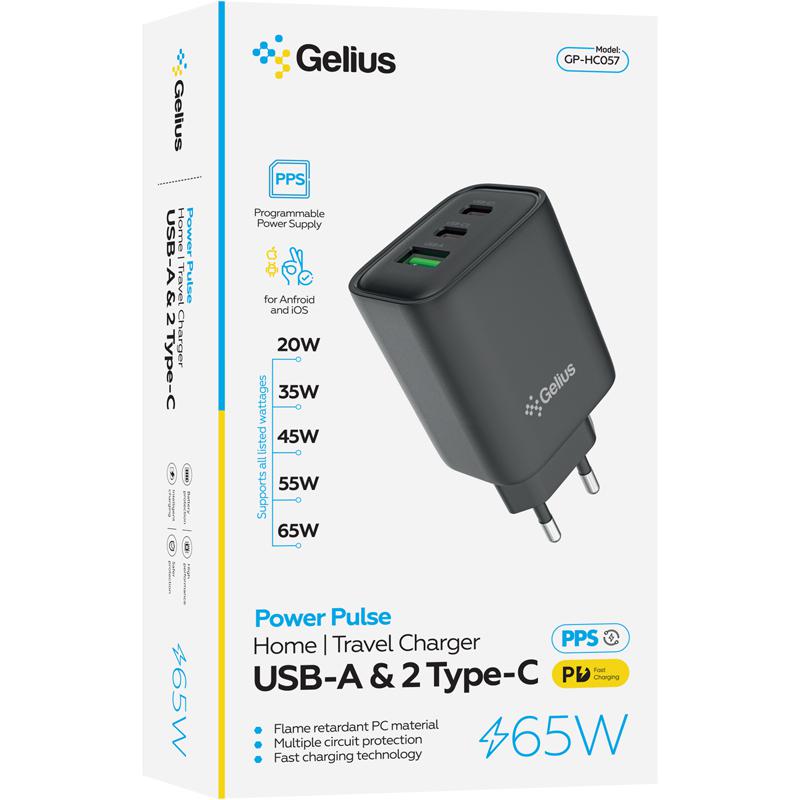 Сетевое зарядное устройство GELIUS Power Pulse GP-HC057 65W USB+2Type-C QC/PD/PPS Black (96524) Выходной разъем USB Type-C