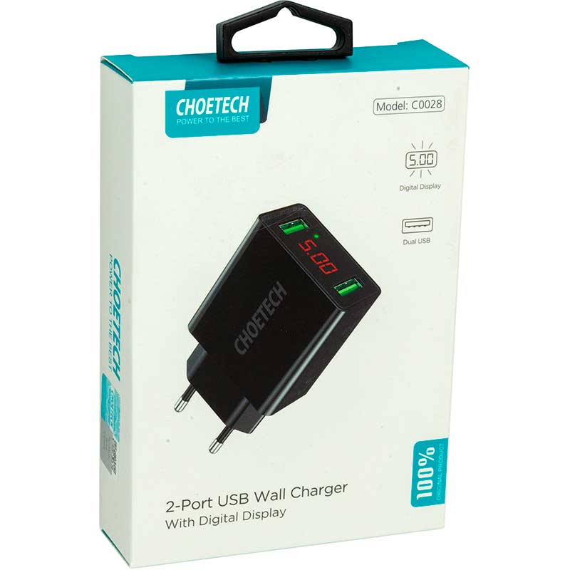 Зарядний пристрій CHOETECH 2xUSB 11W (C0028) Вихідний роз'єм USB