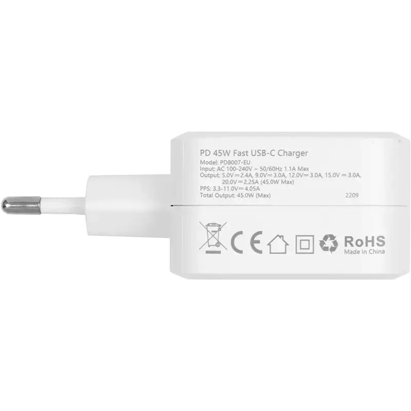 Зарядний пристрій CHOETECH GaN USB Type-C 45W PD QC PPS (PD8007) Вихідний роз'єм USB Type-C