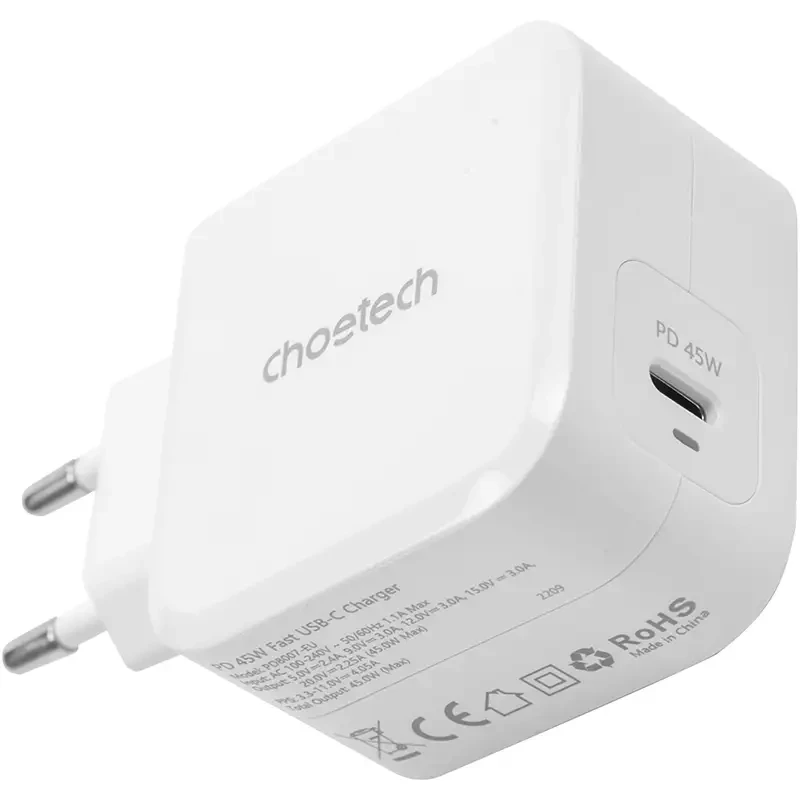 Зарядний пристрій CHOETECH GaN USB Type-C 45W PD QC PPS (PD8007) Тип мережевий зарядний пристрій