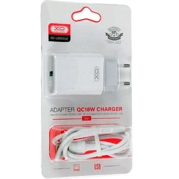 Сетевое зарядное устройство XO L85 18W + кабель microUSB White (XO-L85m-WH) Кабель съемный