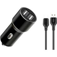 Автомобильное зарядное устройство XO TZ09 2.4A/2 USB + кабель Type-C Black (XO-TZ09T-BK)