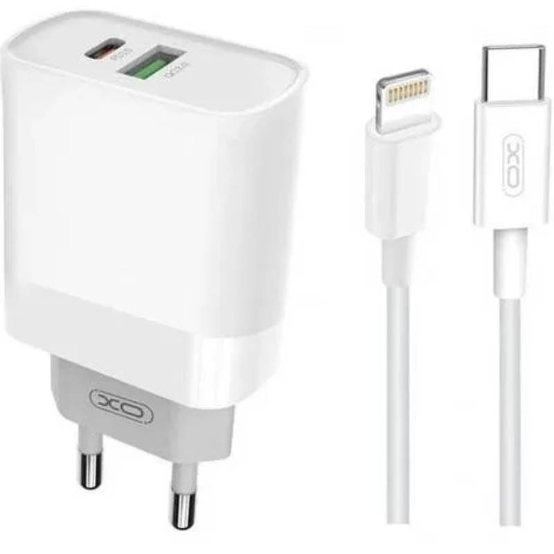 Сетевое зарядное устройство XO L64 20W/1 USB 1 USB-C + кабель Lightning White (XO-L64i-WH)