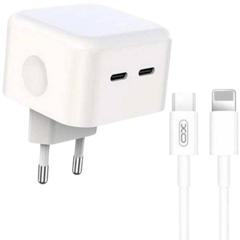 Сетевое зарядное устройство XO L102 35W/2 USB-C + кабель Lightning NB113 White (XO-L102i-WH)