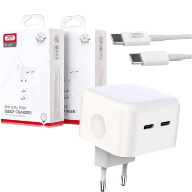 Зарядний пристрій XO L102 35W/2 USB-C + кабель Type-C NB124 White (XO-L102c-WH)