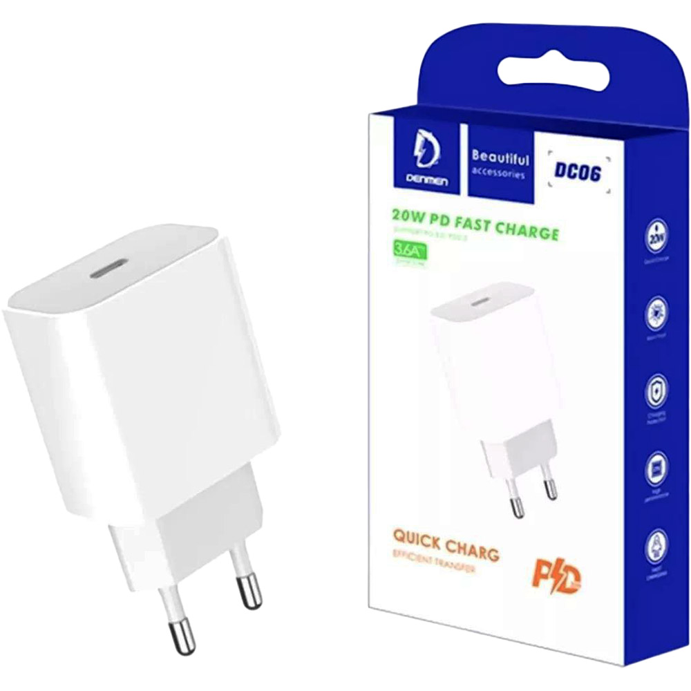 Зарядний пристрій DENMEN DC06 20W 3.6A USB-C White (DM-DC06-WH) Тип мережевий зарядний пристрій