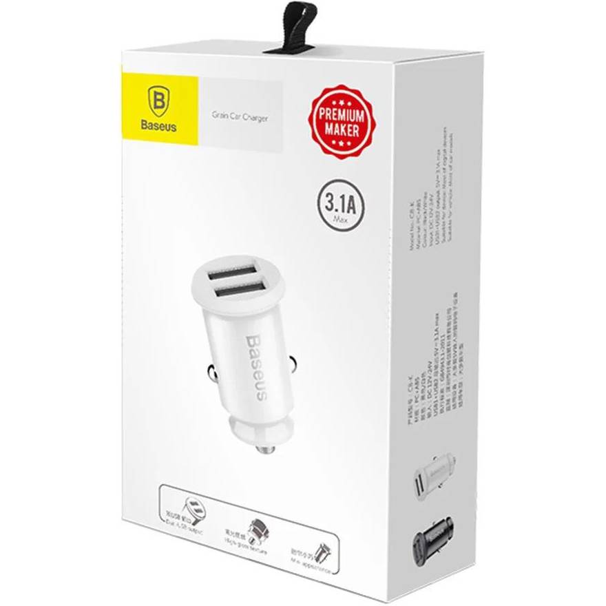 Автомобильное зарядное устройство BASEUS Grain Metal 3.1A 2USB White (CCALL-ML02) Выходной разъем USB 