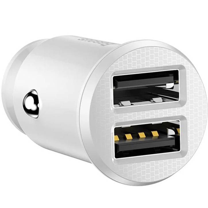 Автомобильное зарядное устройство BASEUS Grain Metal 3.1A 2USB White (CCALL-ML02) Количество одновременно заряжаемых устройств от автомобильной зарядки 2