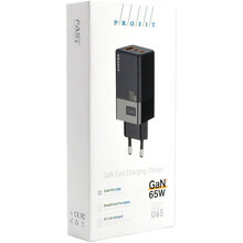 Зарядний пристрій Profit U65 GAN PD 65W USB A+2 Type-C Black (01000009000111006775)