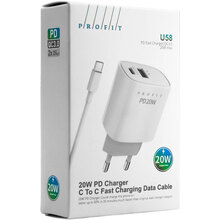 Сетевое зарядное устройство Profit U58 PD 20W USB A+Type-C + кабель USB Type-C White (01000009008011006776)