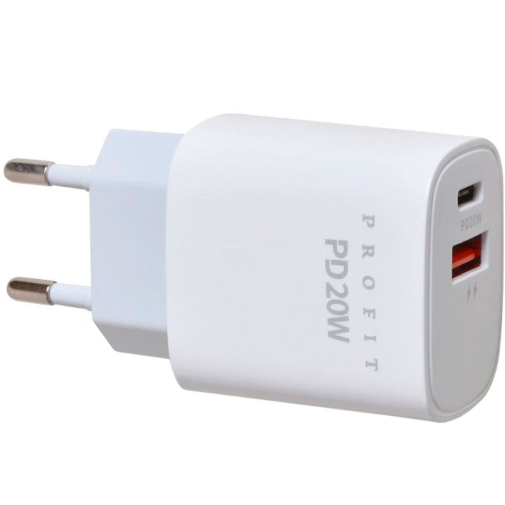 Сетевое зарядное устройство Profit U58 PD 20W USB A+Type-C + кабель USB Type-C White (01000009008011006776)