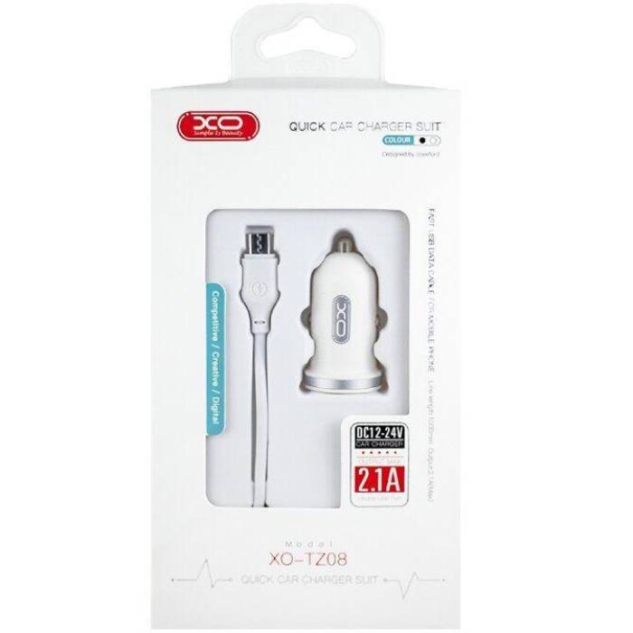 Автомобільний зарядний пристрій XO TZ08 2.1A/2 USB + microUSB White (TZ08-M-WH) Тип кабелю micro-USB