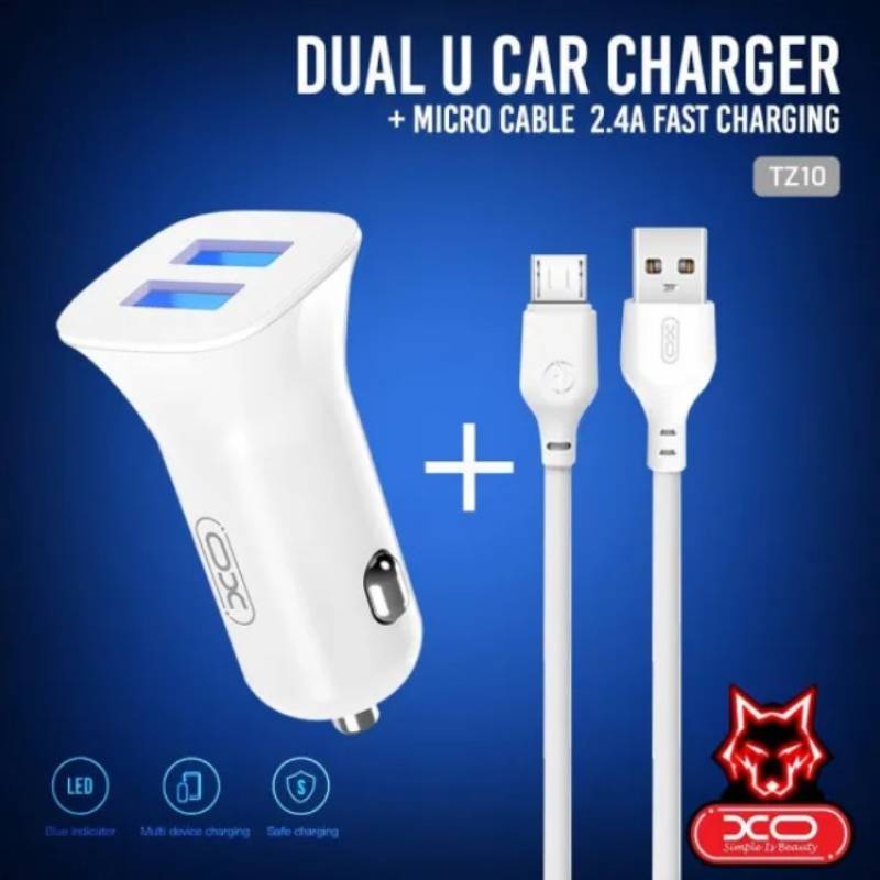 Автомобильное зарядное устройство XO TZ10 2.4A/2 USB + microUSB White (TZ10-M-WH) Тип кабеля micro-USB