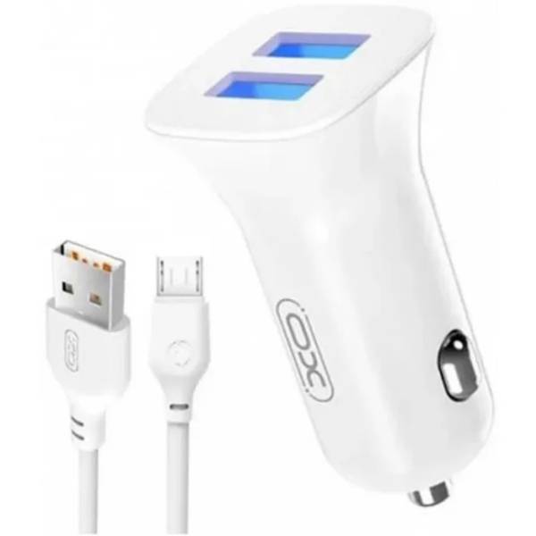 Автомобильное зарядное устройство XO TZ10 2.4A/2 USB + microUSB White (TZ10-M-WH)