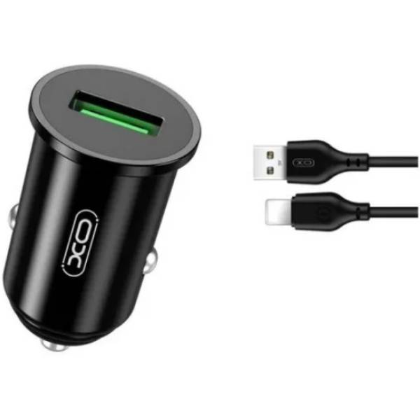 Автомобільний зарядний пристрій XO TZ12 18W/1 USB QC 3.0 + Lightning Black (TZ12-L-BK)