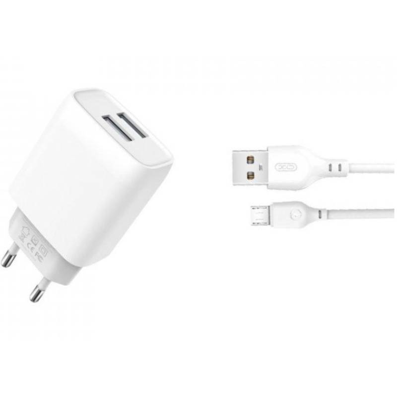 Зарядний пристрій XO L57 2.4A/2USB + microUSB White (L57-M-WH)