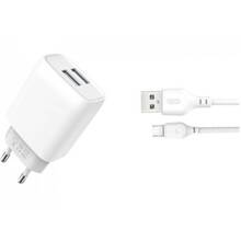 Зарядний пристрій XO L57 2.4A/2USB + microUSB White (L57-M-WH)