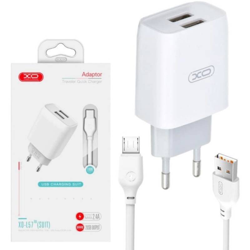 Сетевое зарядное устройство XO L57 2.4A/2USB + microUSB White (L57-M-WH) Тип кабеля micro-USB