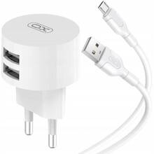 Зарядний пристрій XO L62 2.4A/2USB + microUSB White (L62-M-WH)