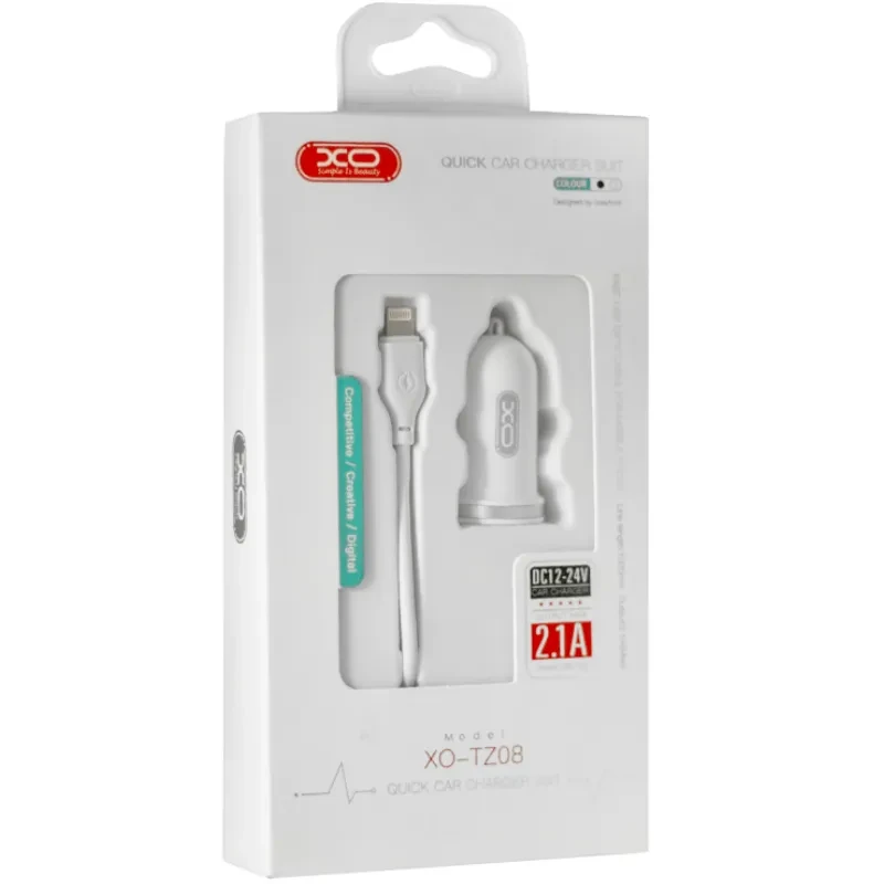 Автомобильное зарядное устройство XO TZ08 2.1A/2 USB + lightning White (TZ08-L-WH) Выходной разъем USB 