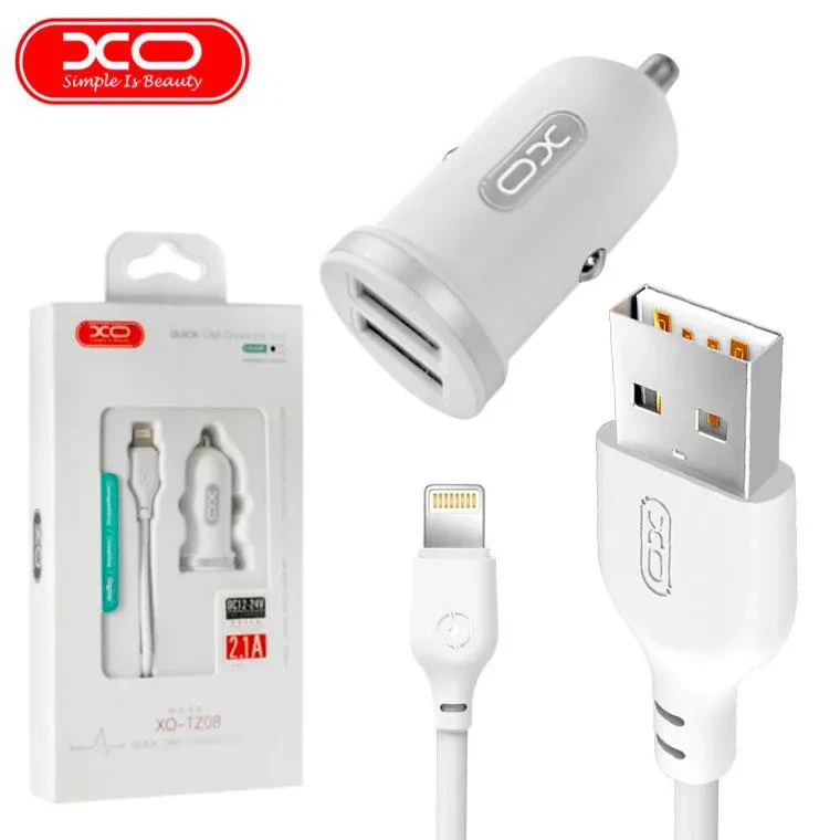 Автомобільний зарядний пристрій XO TZ08 2.1A/2 USB + lightning White (TZ08-L-WH) Тип кабелю USB х Lightning