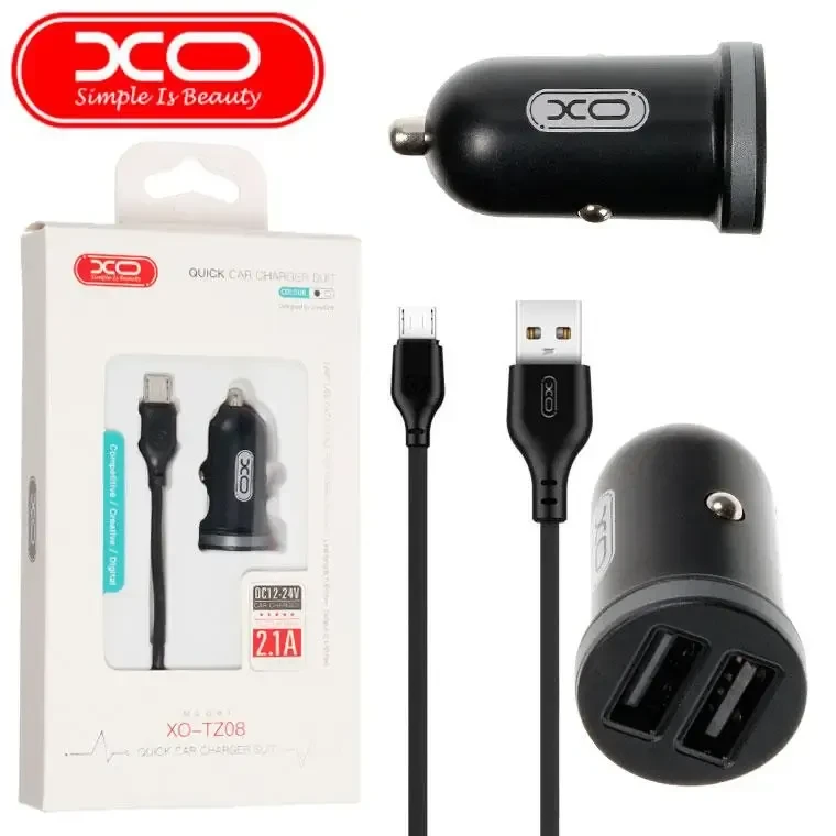 Автомобільний зарядний пристрій XO TZ08 2.1A/2 USB + microUSB Black (TZ08-M-BK) Тип кабелю USB х micro-USB