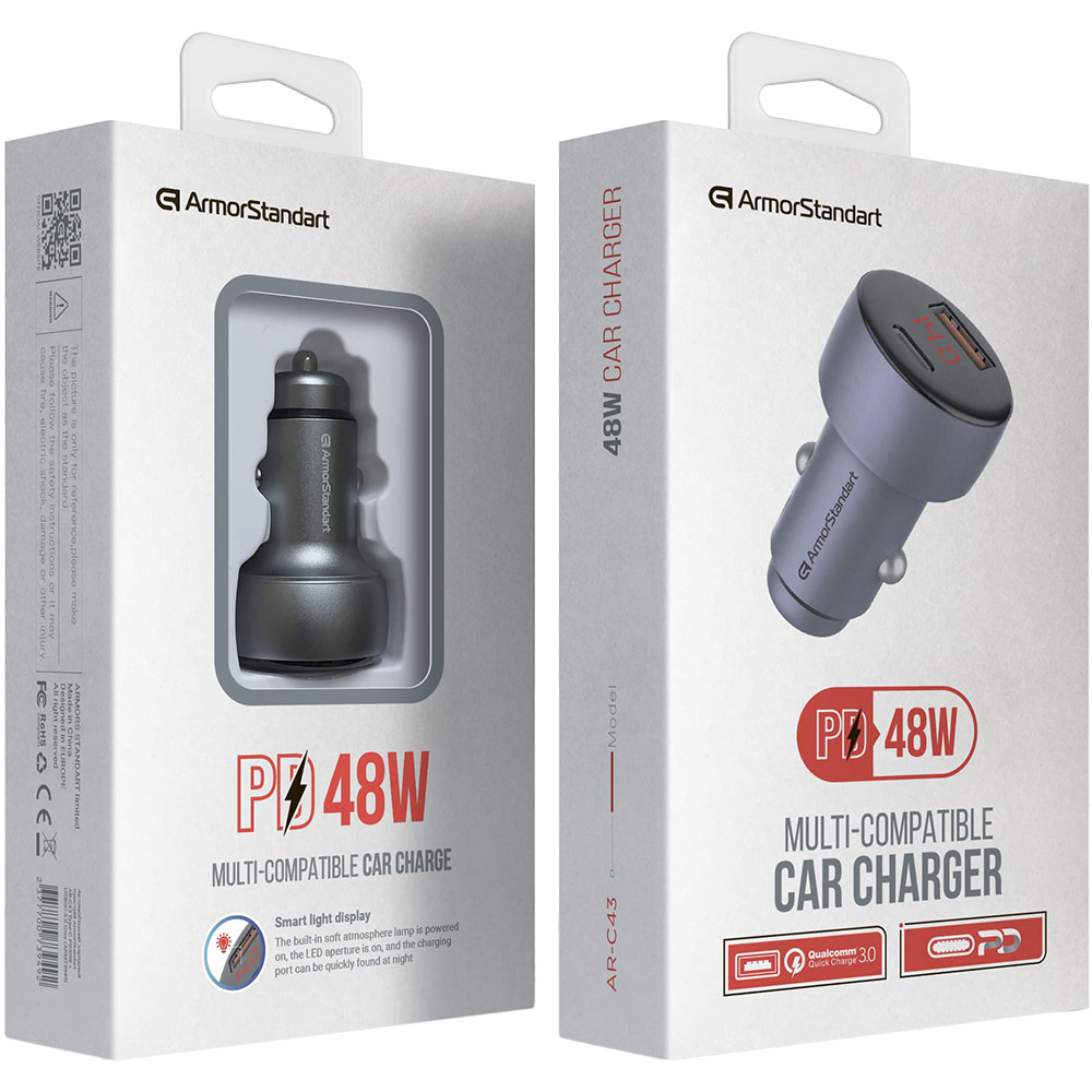 Заказать Автомобильное зарядное устройство ARMORSTANDART AR-C43 Type-C PD30W + USBQC 3.0 Grey (ARM73949)