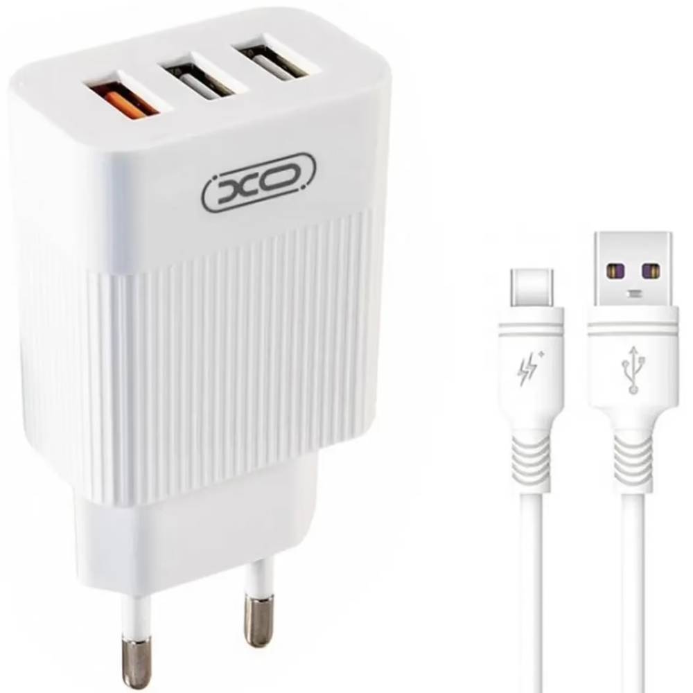 Сетевое зарядное устройство XO QC 3.0 L72 30W (18W/1USB + 2.4A/2 USB) + Type C White (L72-TC-WH)