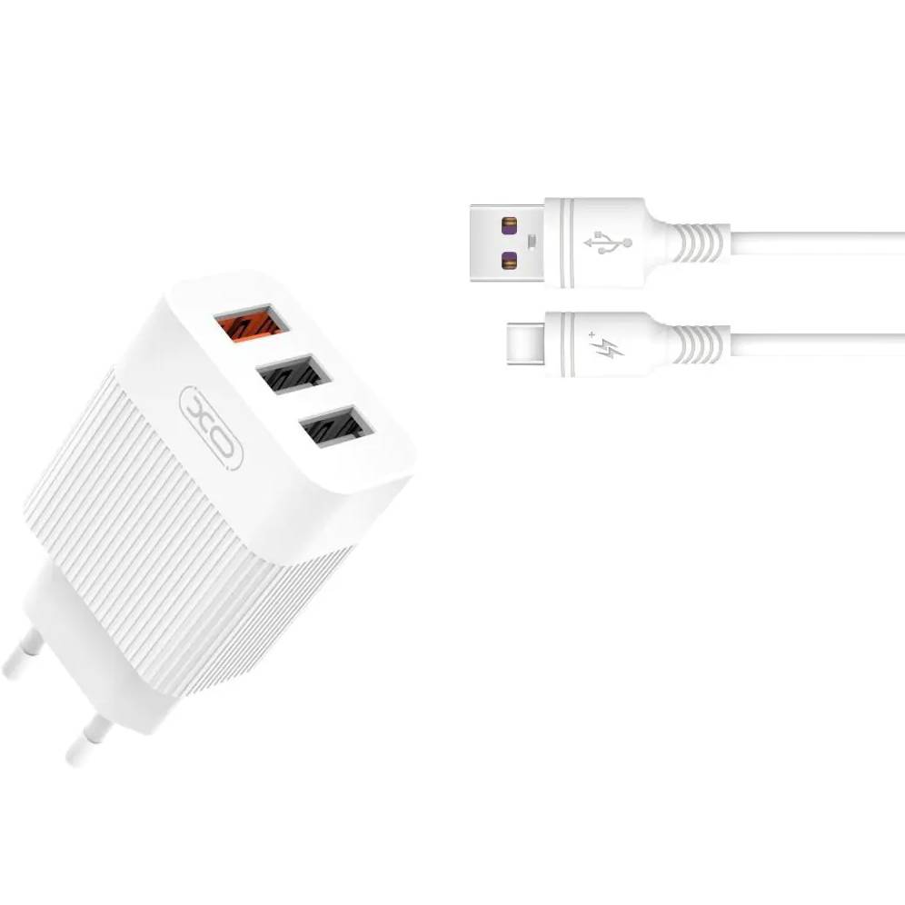 Зарядний пристрій XO QC 3.0 L72 30W (18W/1USB + 2.4A/2 USB) + Type C White (L72-TC-WH) Потужність 30