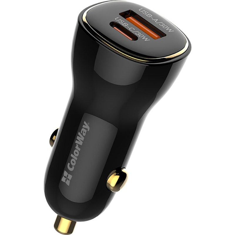 Автомобильное зарядное устройство COLORWAY Power Delivery Port PPS USB (USB-A + USB-C) (60W) Black (CW-CHA046PD-BK) Тип автомобильное зарядное устройство