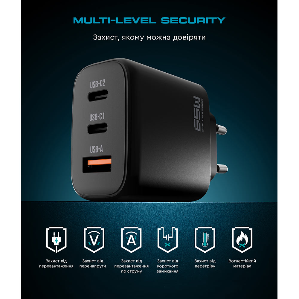 Фото Зарядний пристрій ARMORSTANDART Resolute Power ARP-621 65W GaN Black (ARM70023)