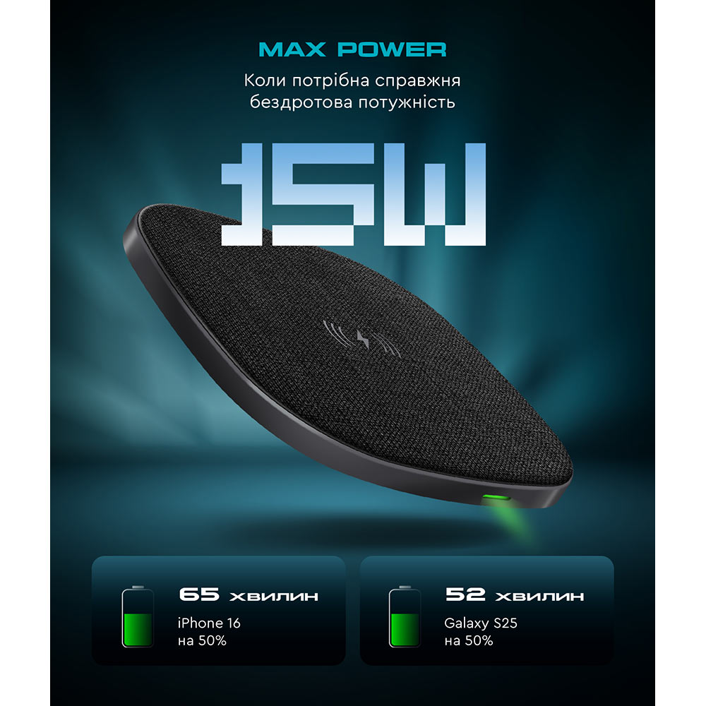 Беспроводное зарядное устройство ArmorStandart Resolute Power AWC-44 Square Black (ARM73178) Мощность 15