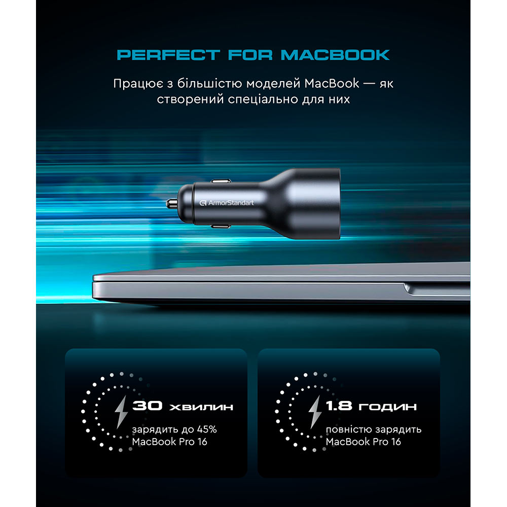 Автомобильное зарядное устройство ARMORSTANDART Resolute Power ASPP-21 120W 2xUSB-C USB Grey (ARM70026) Кабель отсутствует